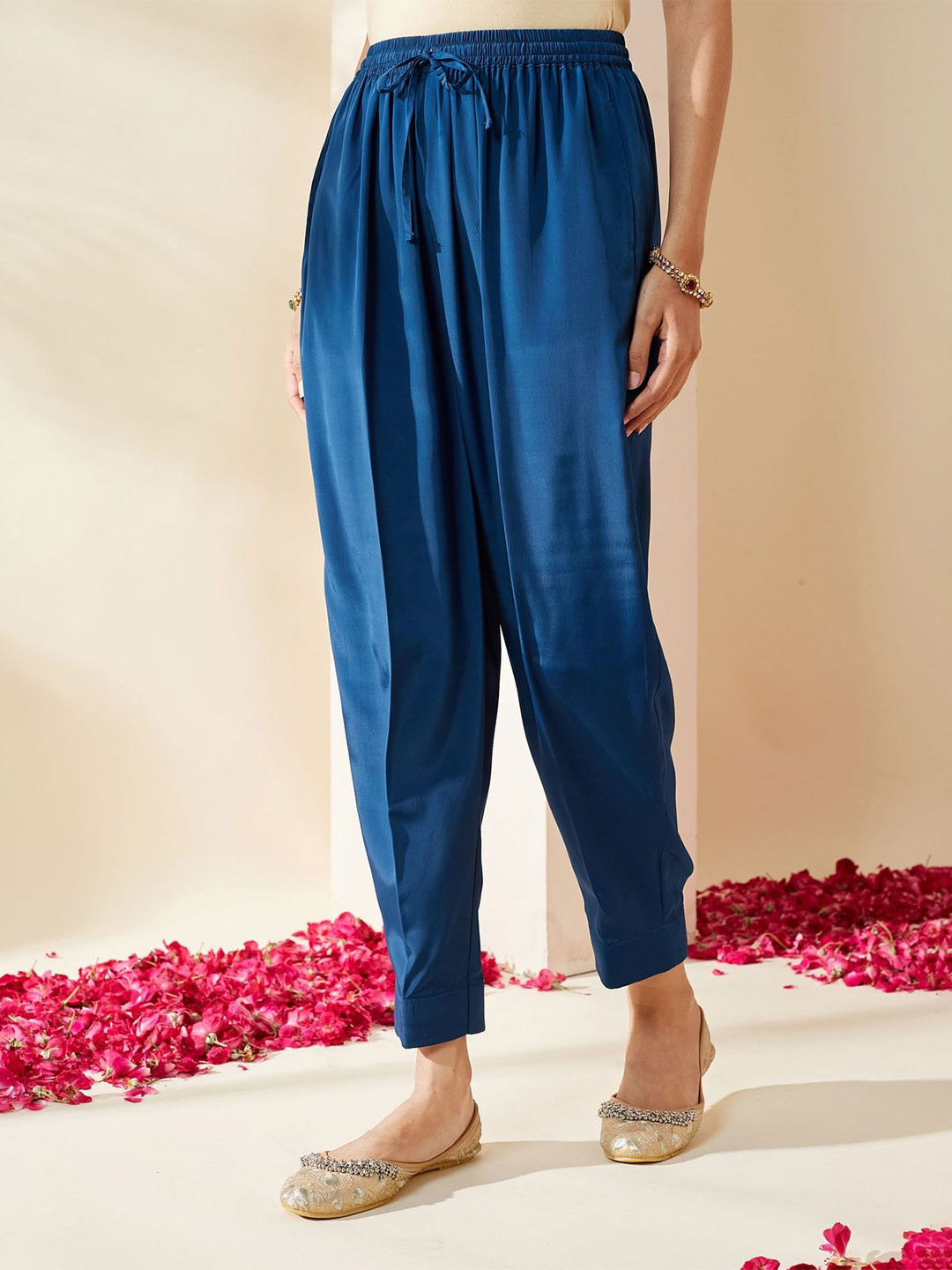 Mushio Women Straight Ethnic Palazzos With Drawstring Closure