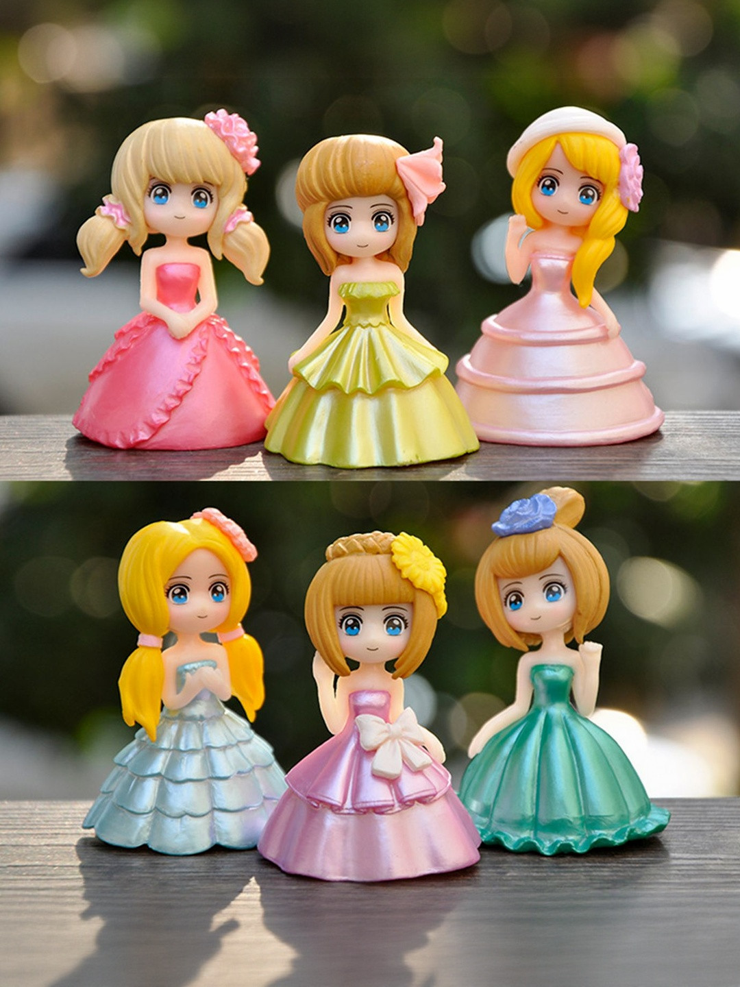 Flenzy Pink 6 Pieces Princess Dress Girl Mini Figurine Miniature Decorations Showpieces