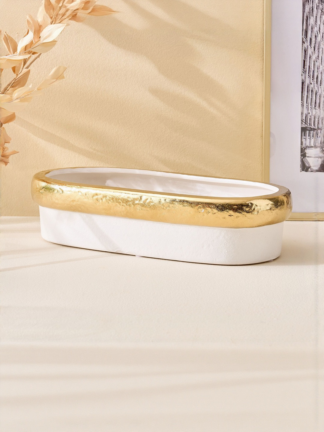 Home Centre Evoke Ivy White & Gold Toned Ceramic Multi-Utility Organisers