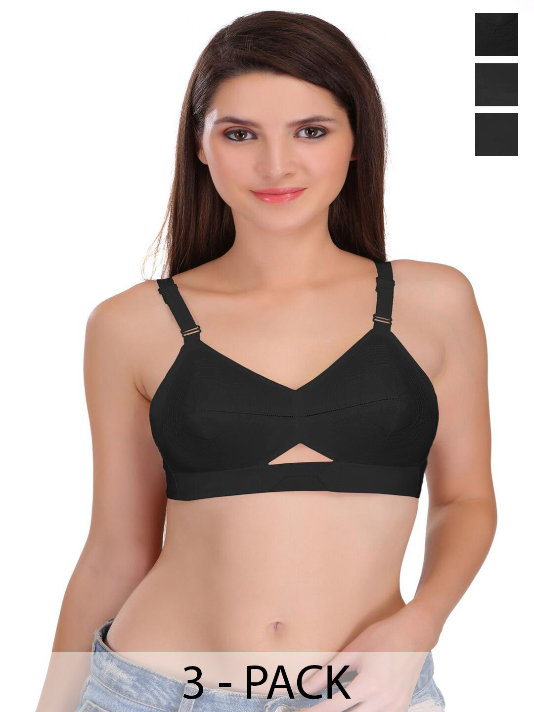FEATHER LINE Set of 3 Black Full Coverage Bra