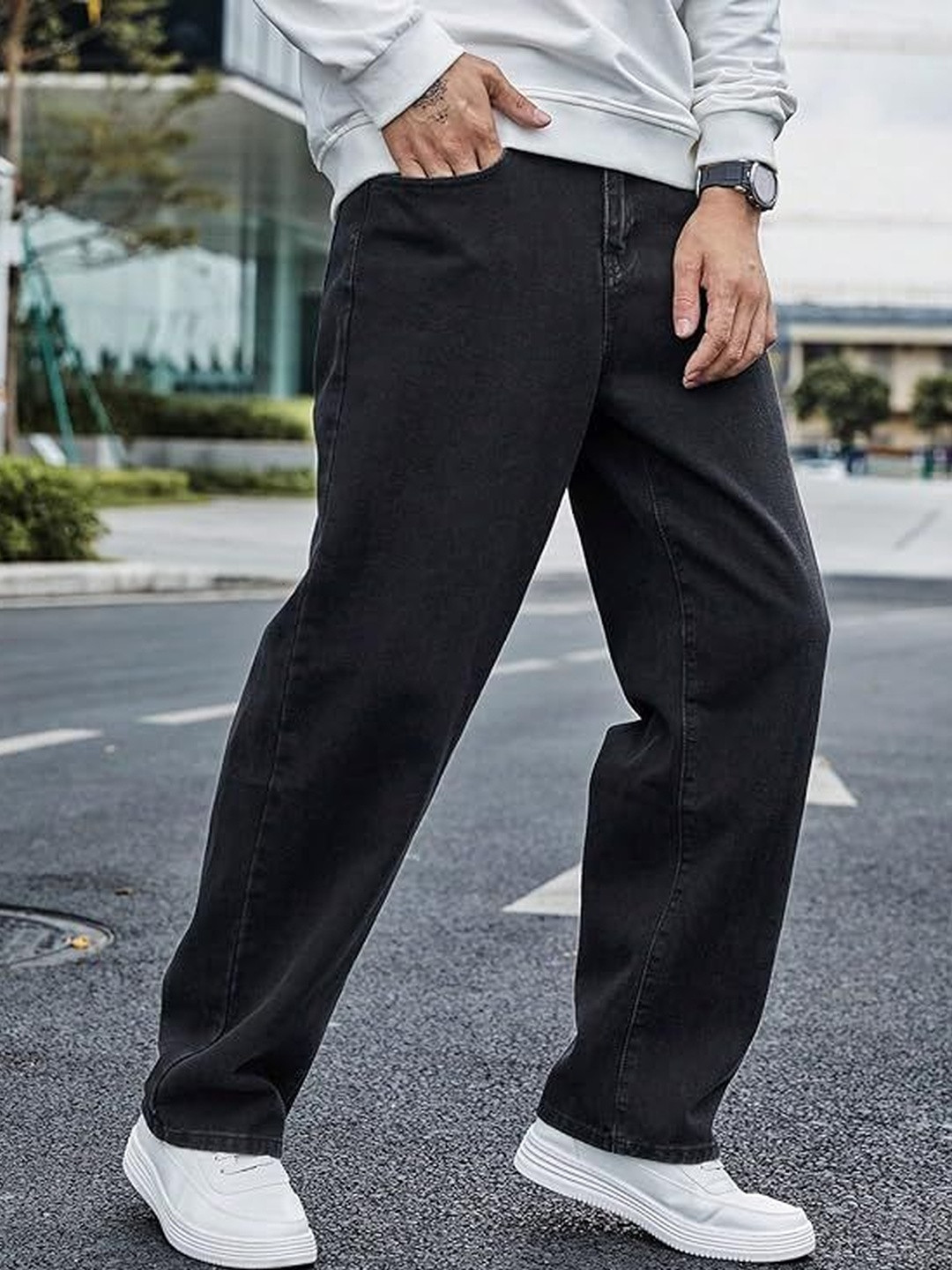 FALKRA Men Mid-Rise Light Fade Stretchable Baggy Jeans