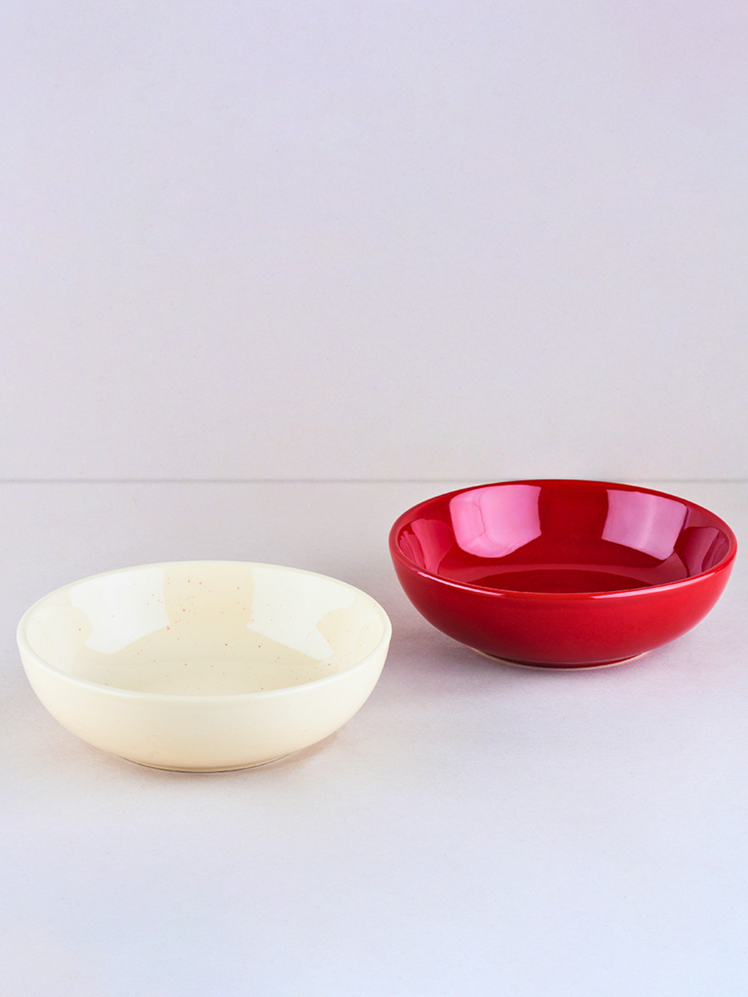BlackCarrot Red & White 2 Pieces Dishwasher and Microwave Safe Ceramic Snack Bowls