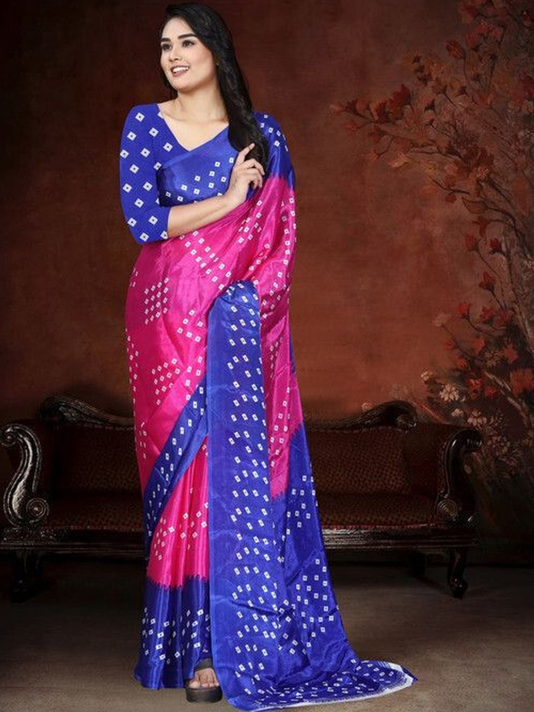 Jihana Fab Bandhani Dyed Saree With Blouse Piece