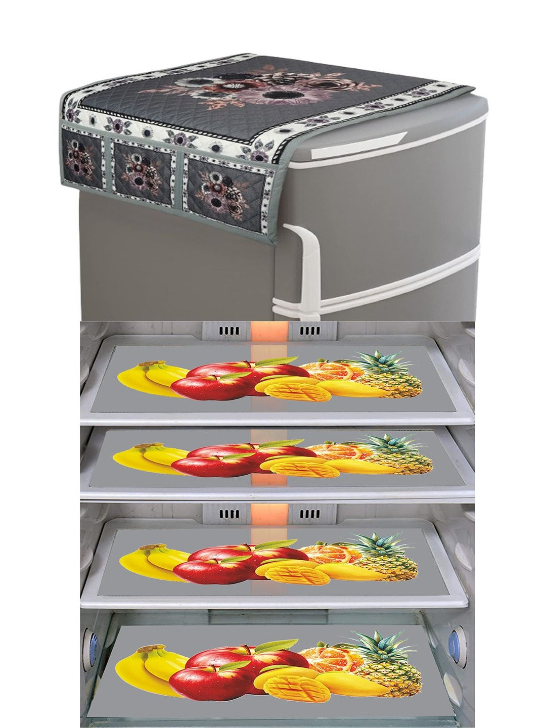LooMantha Fridge Top Cover With Utility Pockets & Fridge Mats