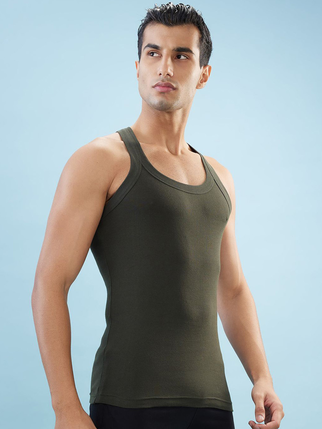 HINT Men Pure Cotton Deep Neck Sleeveless Gym Vest