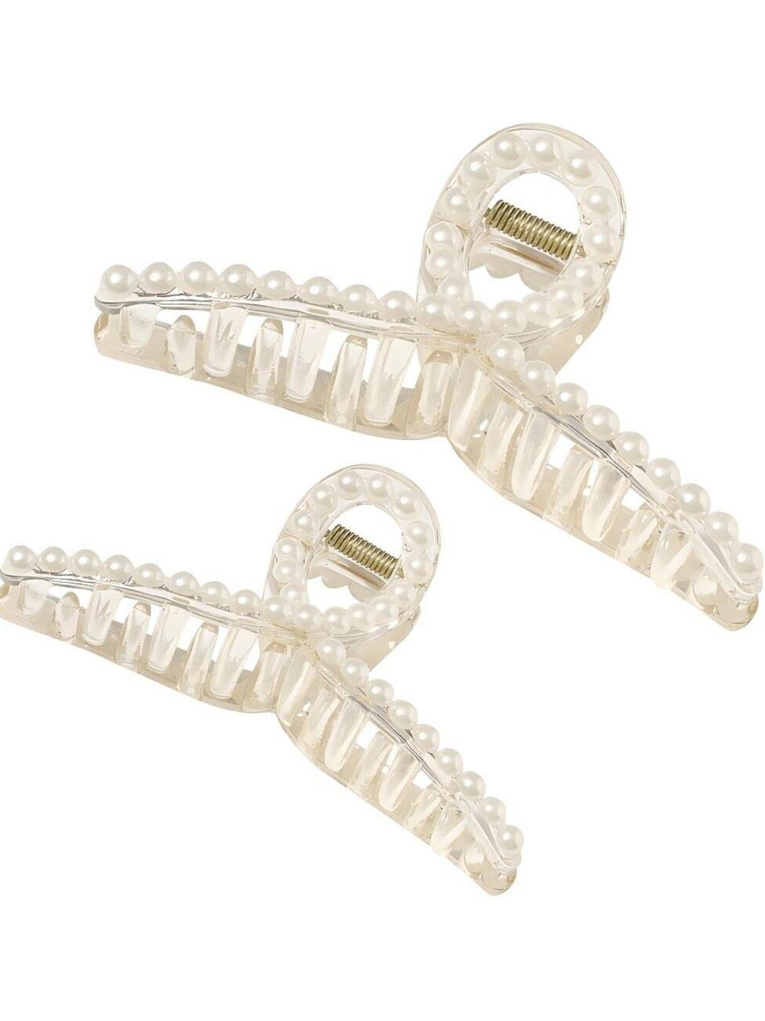 Medbuddy Women White Solid T Shaped Pearl Banana Clip Claw Hair Accessory