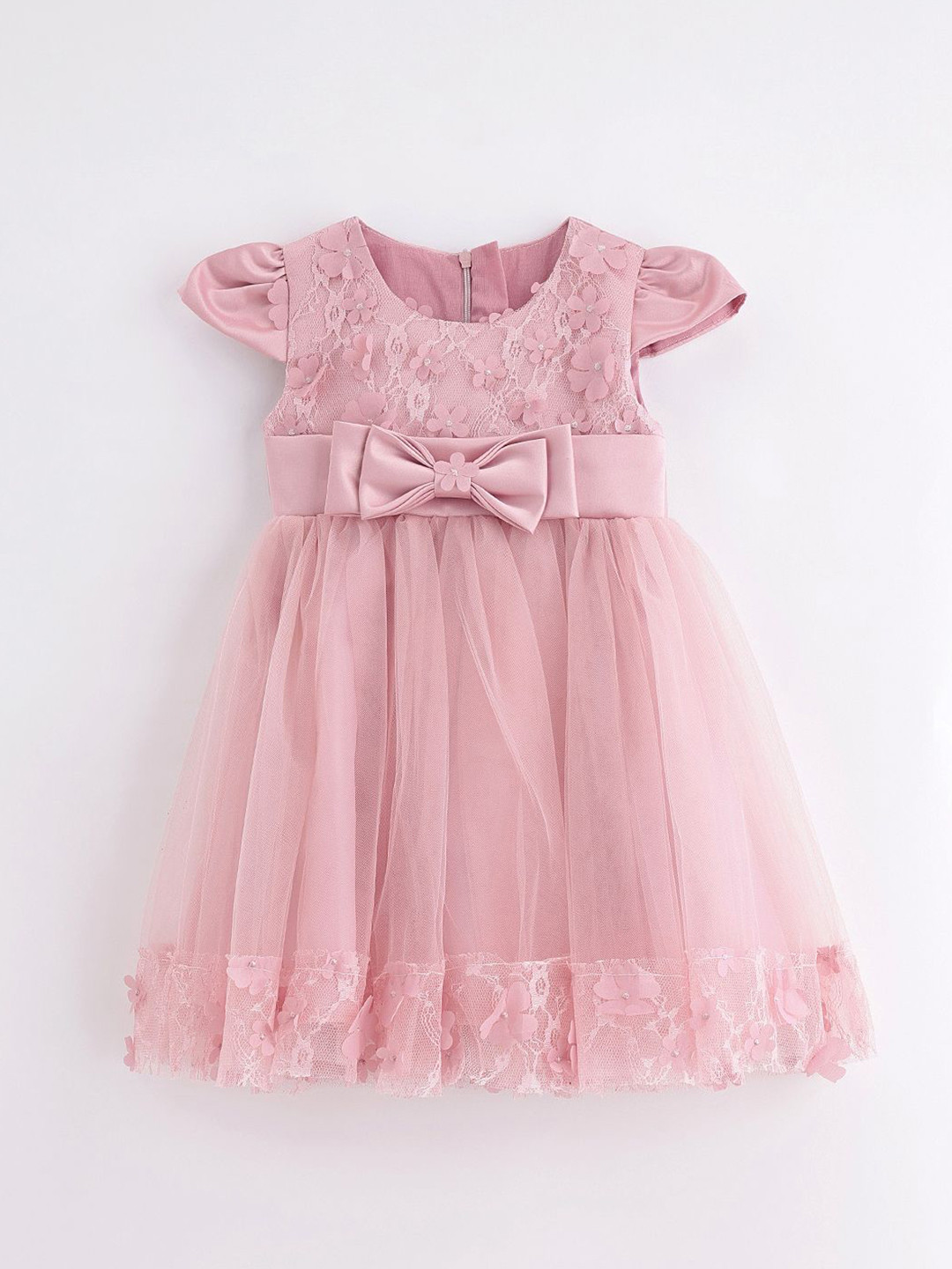 One Friday Girls Self Design Cap Sleeve Woven Party Wear Fit & Flare Dress