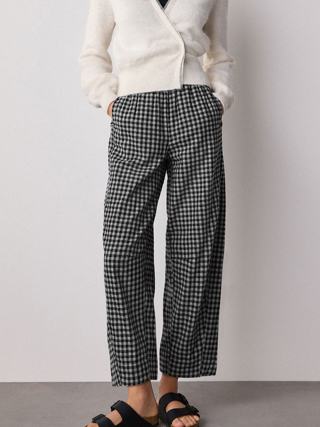 NEXT Women Pure Cotton Gingham Checked Trousers