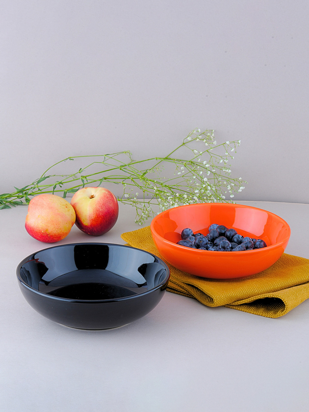 BlackCarrot Orange & Black 2 Pieces Dishwasher and Microwave Safe Ceramic Snack Bowls
