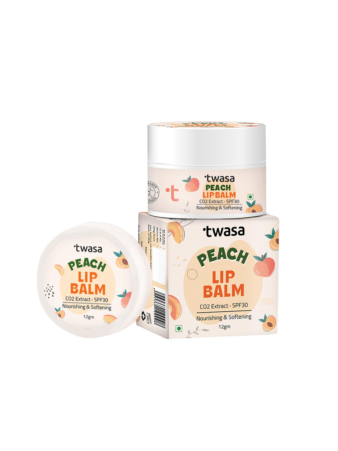 Twasa Peach Lip Balm With SPF 30 & Vitamin E - 12 g
