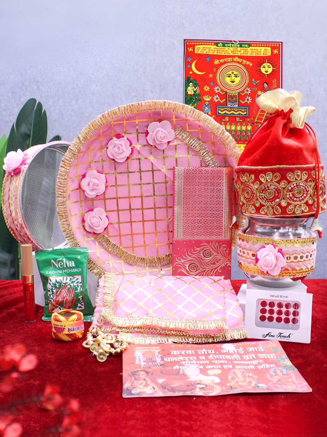 TIED RIBBONS 12-Pcs Red Embellished Karwachauth Thali Set