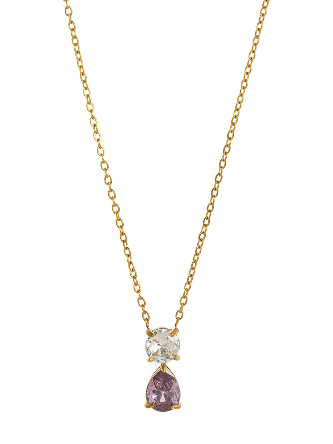 ShopSiiri Stainless Steel 18K Gold-Plated Alexandrite Studded Minimal Necklace