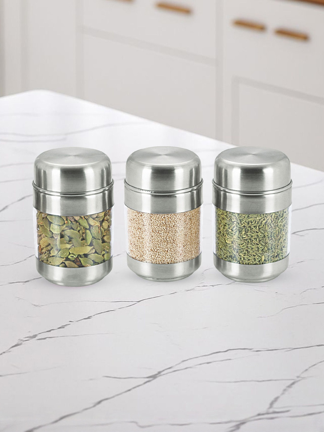SIZZLE Silver-Toned Stainless Steel 3 Pieces Durable Canister Container - 140 ml Each