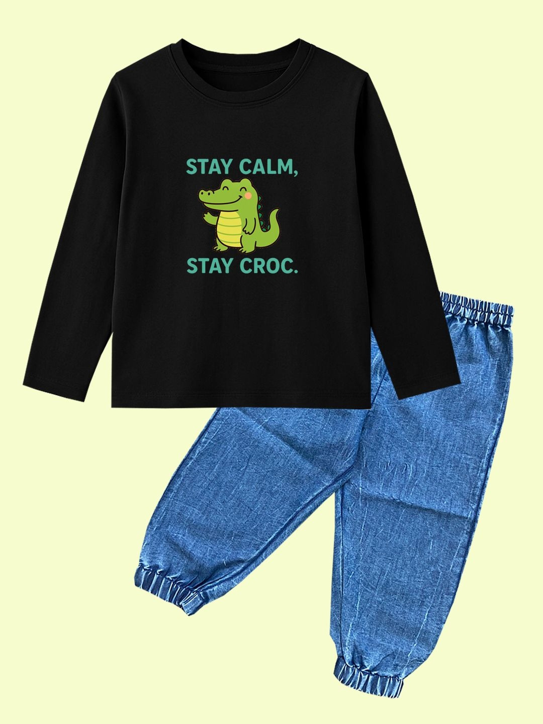 BAESD Stay calm Black tee with denim jogger