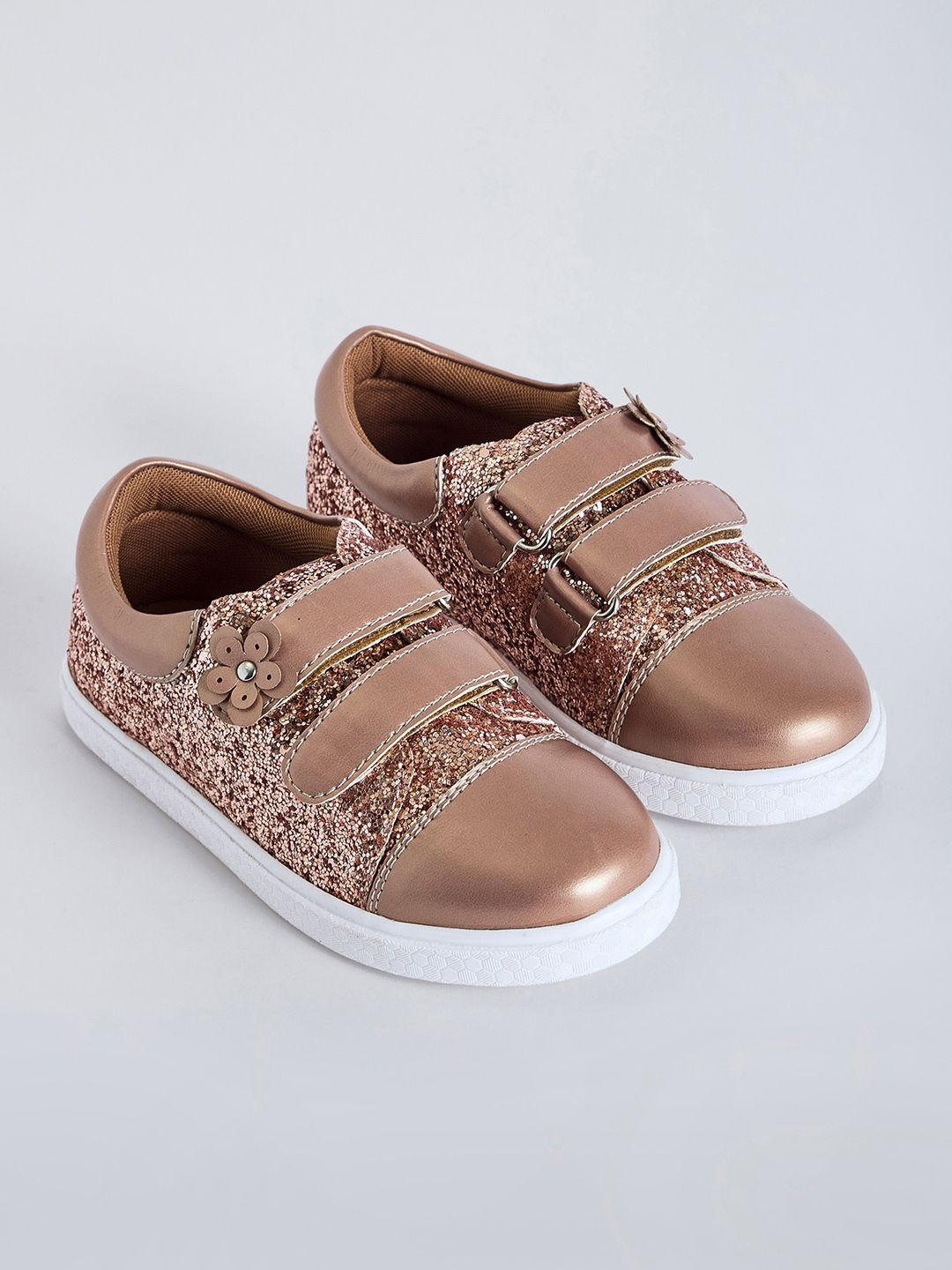 Hopscotch Girls Textured Round Toe Glitter Embellished Velcro Sneakers