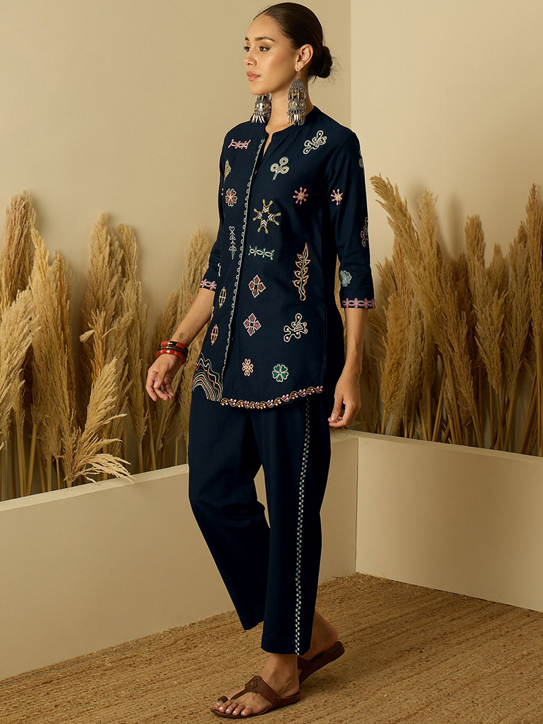 Anouk Women Blue Embroidered Co-Ord set