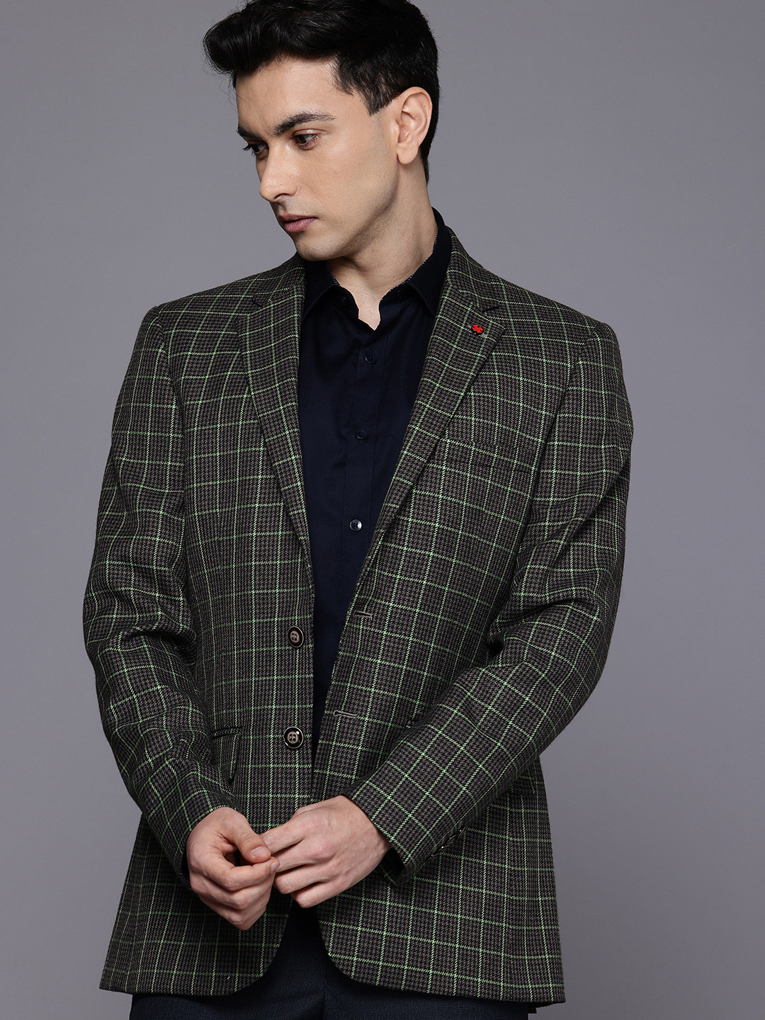 Park Avenue Contemporary Fit Checked Single Breasted Formal Blazer