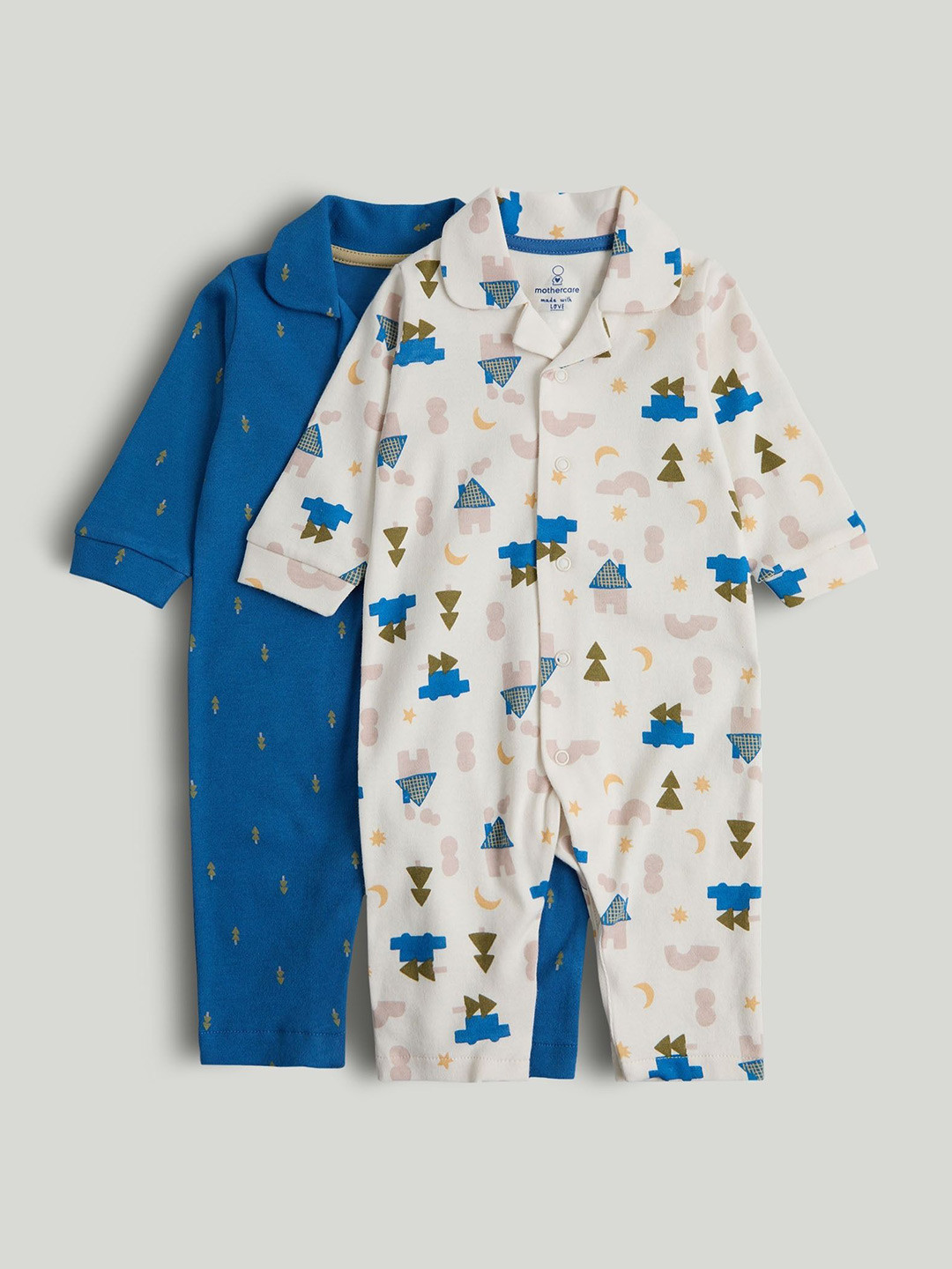 mothercare Boys Pack Of 2 Printed Cotton Sleepsuit Rompers