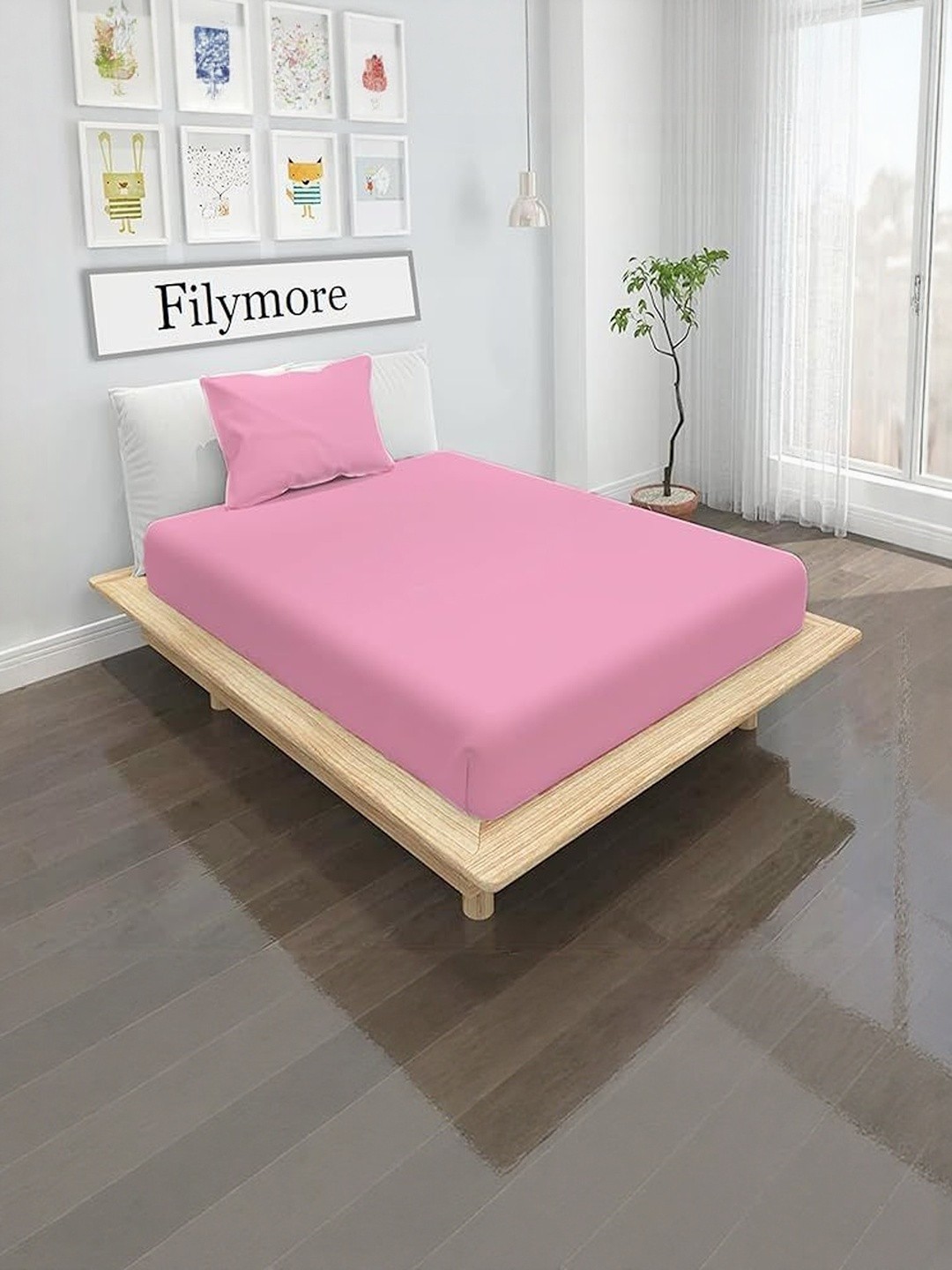 Filymore Pink 244 TC Single Bedsheets Set 2.28 m x 1.52 m