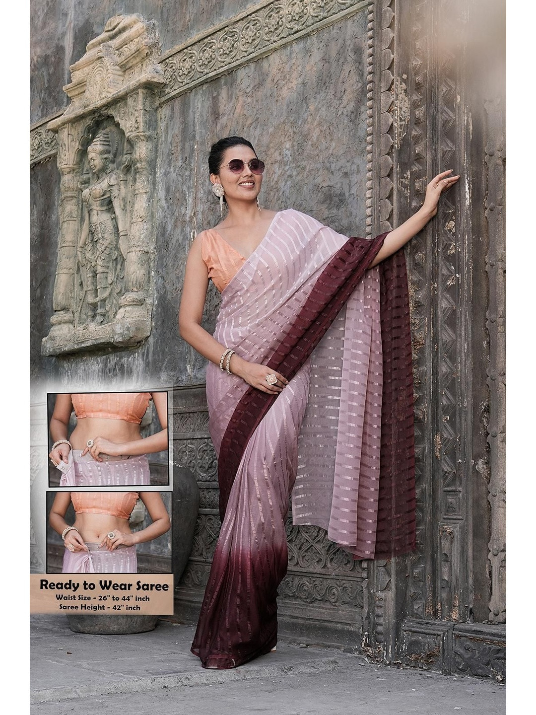 GHAN SALS Striped Colourblocked Half and Half Baluchari Saree
