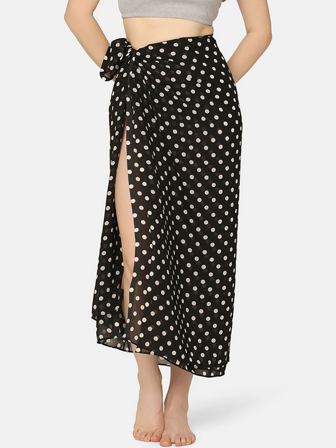 Da Intimo Polka-Dotted Printed Sarong Wrap Around Swimwear Cover Up Bottom