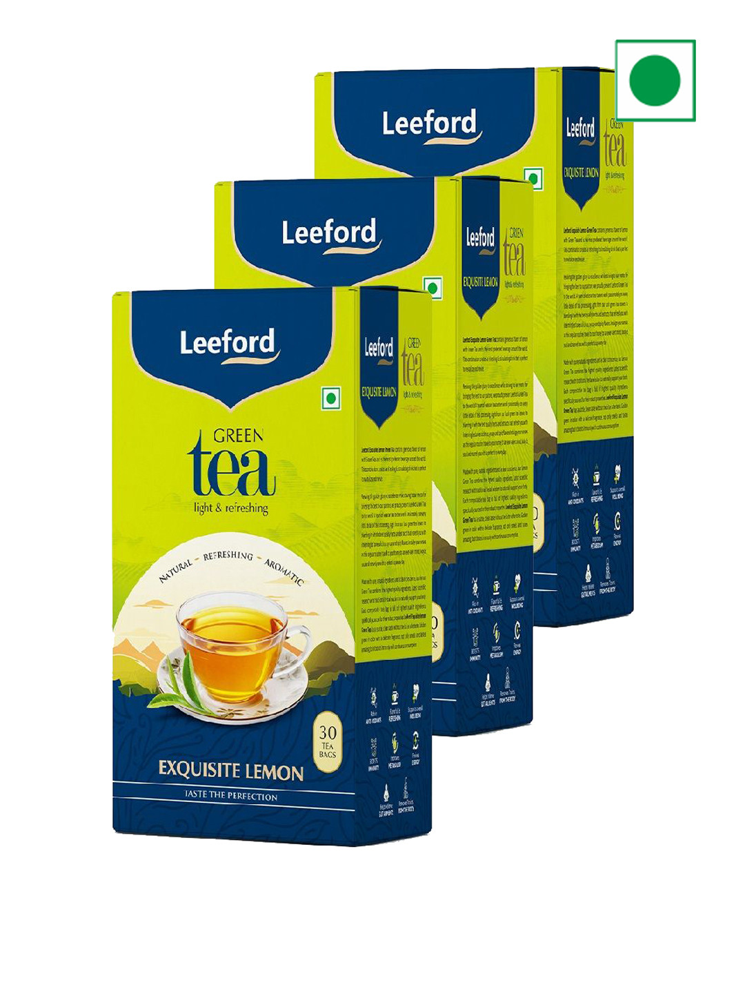 Leeford Pack of 3 Exquisite Lemon Green Tea with Tanginess and for Weight Loss 30 Bags