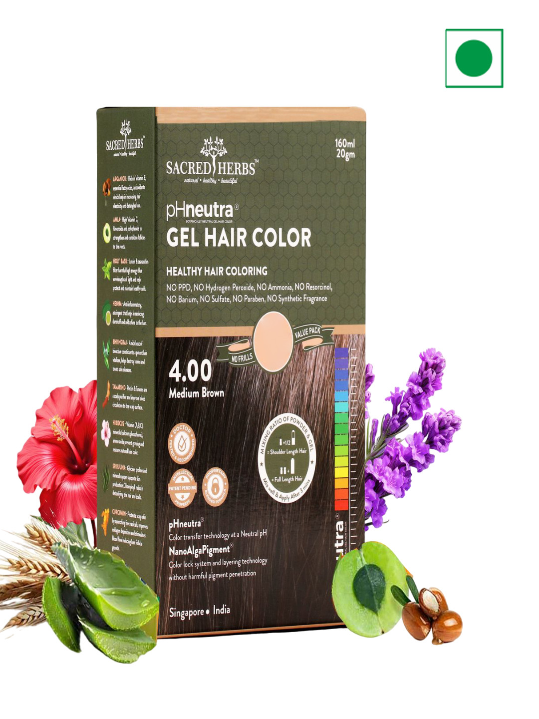 SACRED HERBS pH Neutra Semi Permanent Natural Gel Hair Color 160ml - Medium Brown 4.00