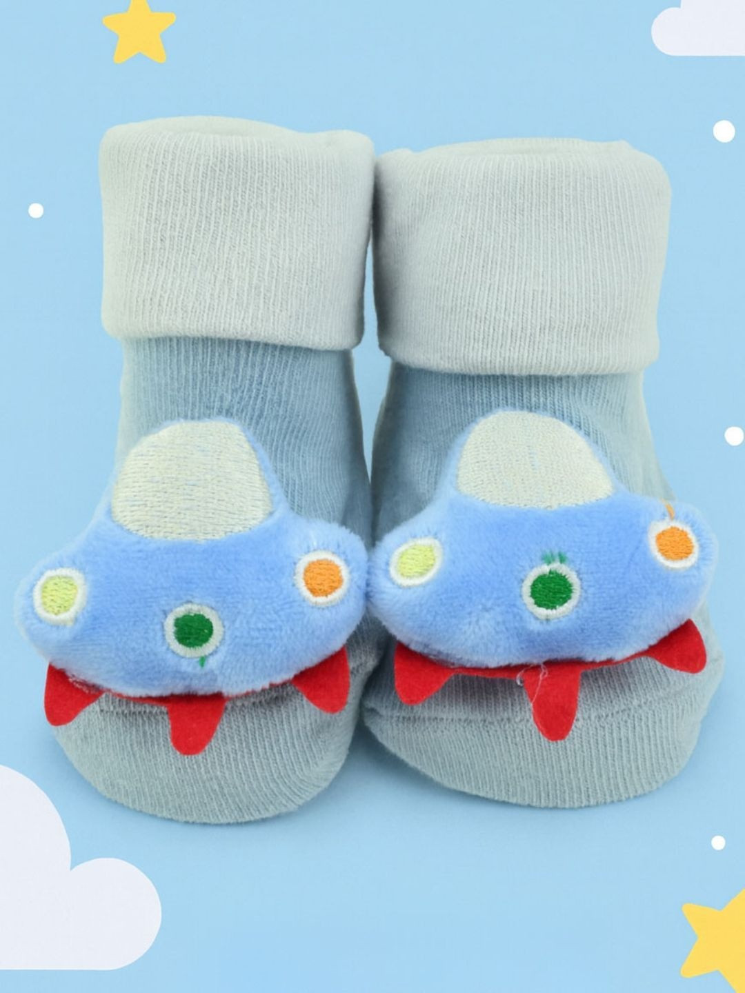 Yellow Bee Infant Boys UFO Designed Doll Head-Patterned Cotton Ankle-Length Socks