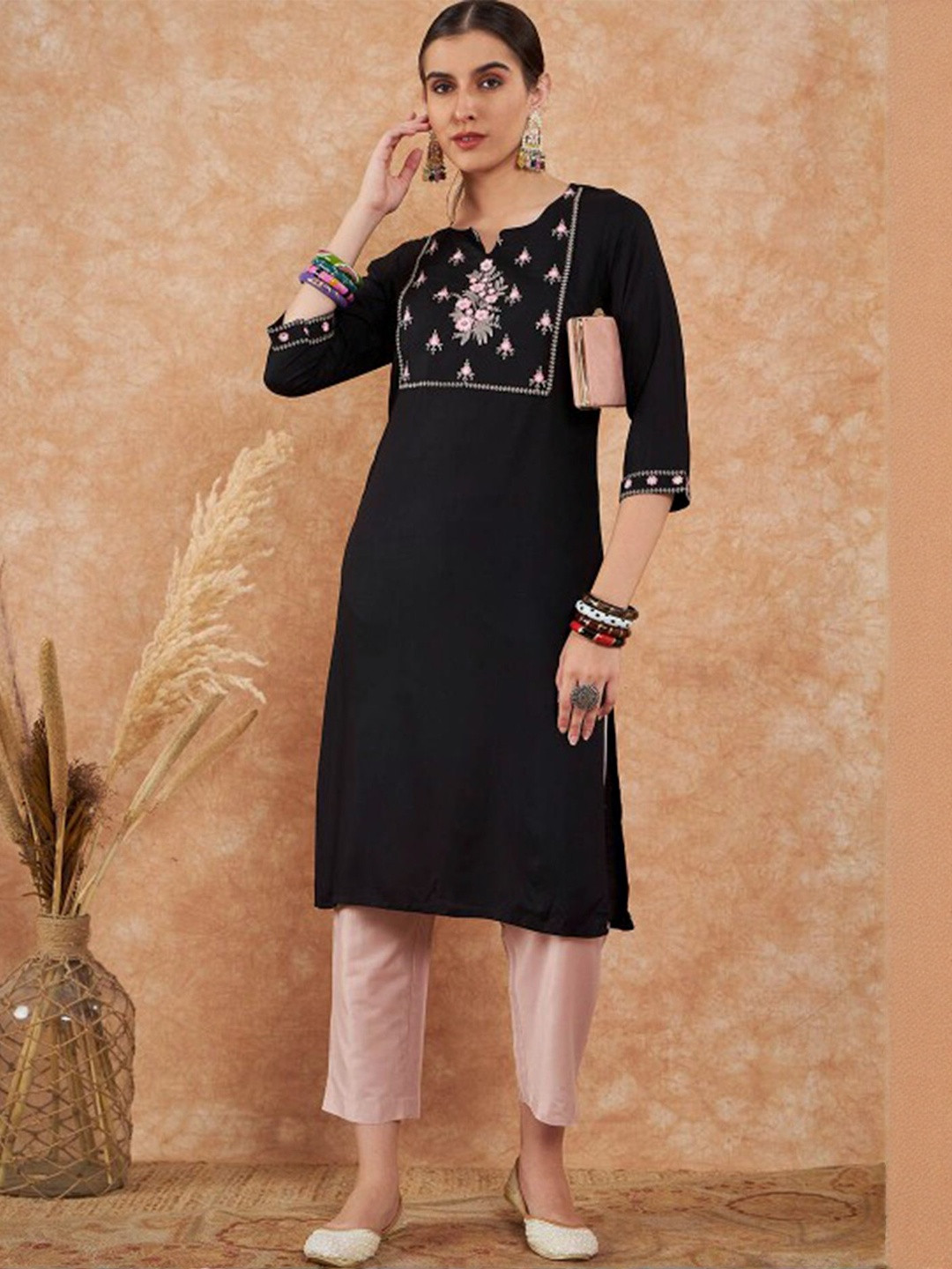 nirja Fab Ethnic Motifs Yoke Design Thread Work Cotton Kurta