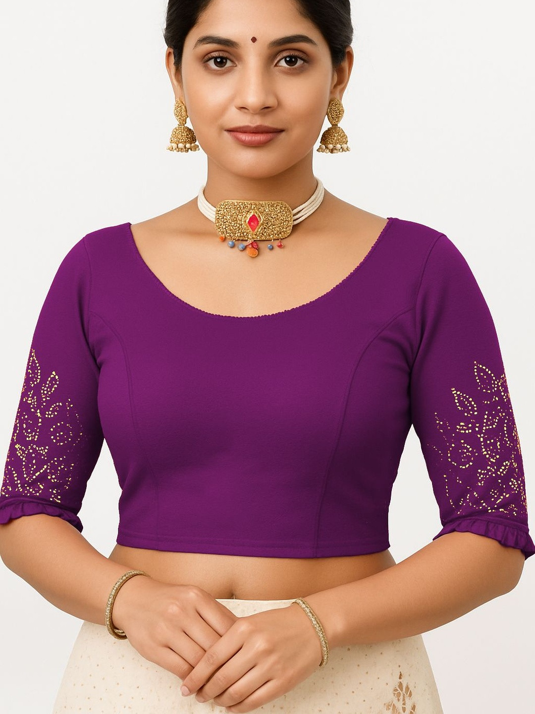 PU FASHION Women Readymade Strechable Stone Work Design Saree Blouse