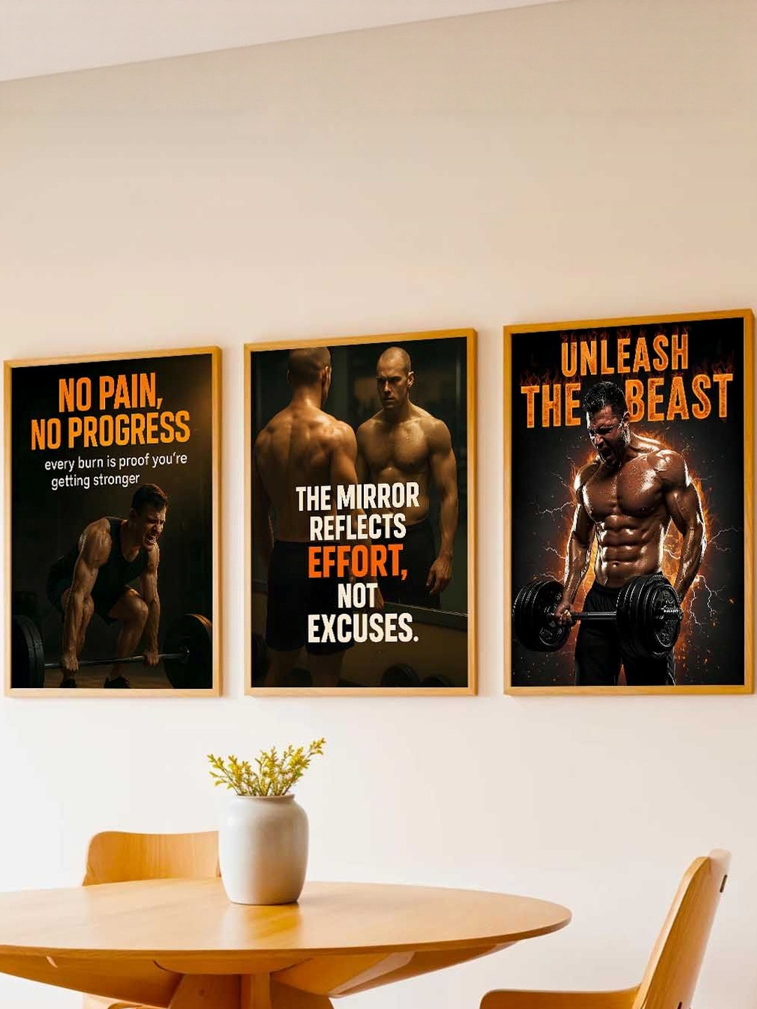 Kotart Set of 3 Bodybuilding Motivational Art Framed Posters Wood Wall Paintings
