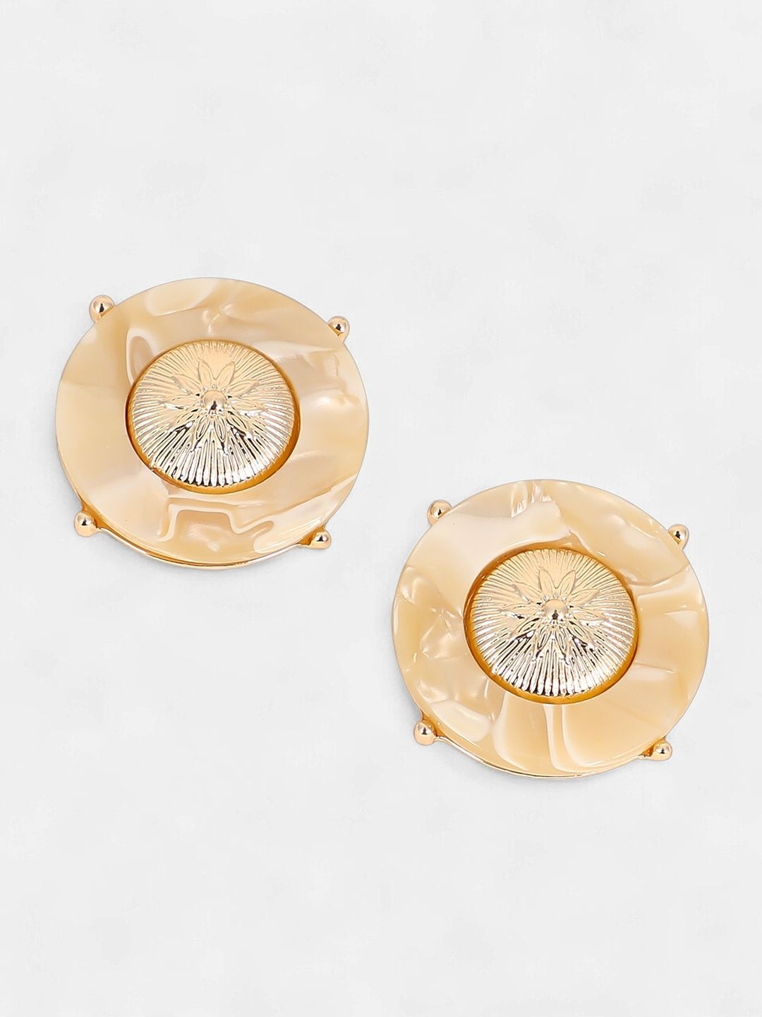 SOHI Gold-Plated The Tortoiseshell Circular Shaped Studs Earrings