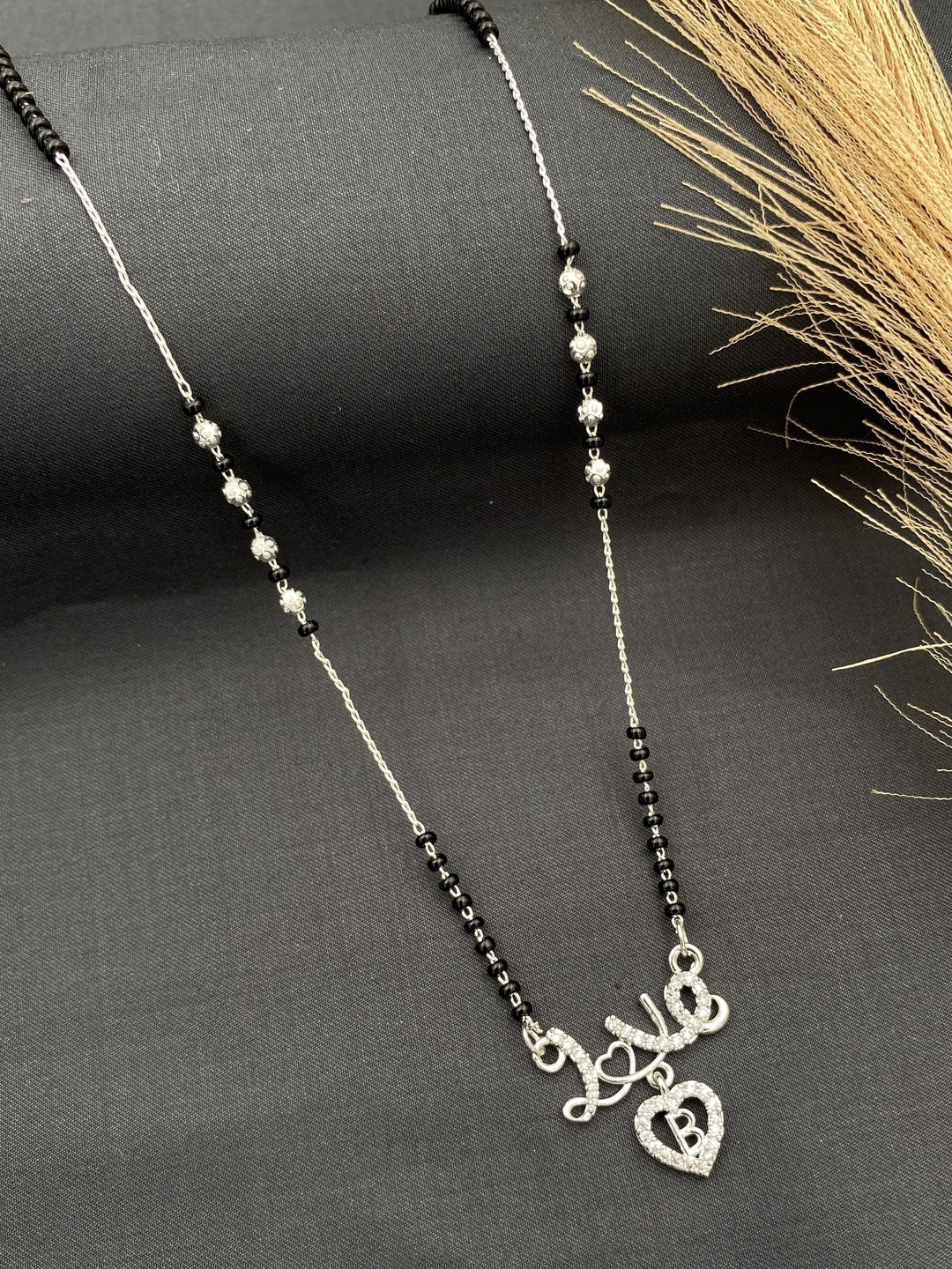 Laksh Enterprise Artificial Stones Studded & Beaded Heart Shaped B Alphabet Mangalsutra