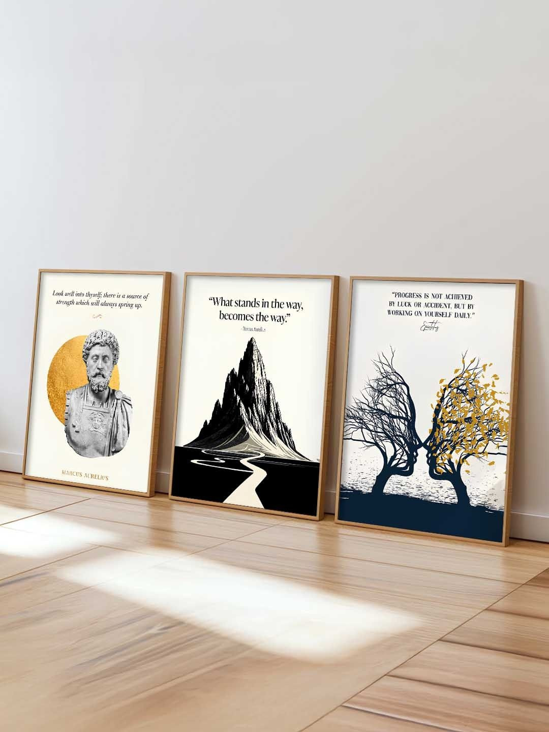 Kotart White & Black 3 Pieces Philosophy Framed Posters Wooden Wall Arts