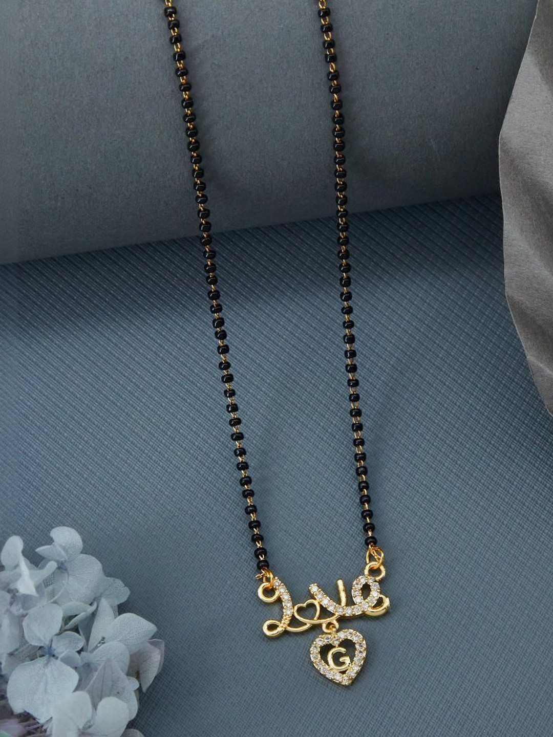 Laksh Enterprise Artificial Stones Studded & Beaded Heart Shaped G Alphabet Mangalsutra