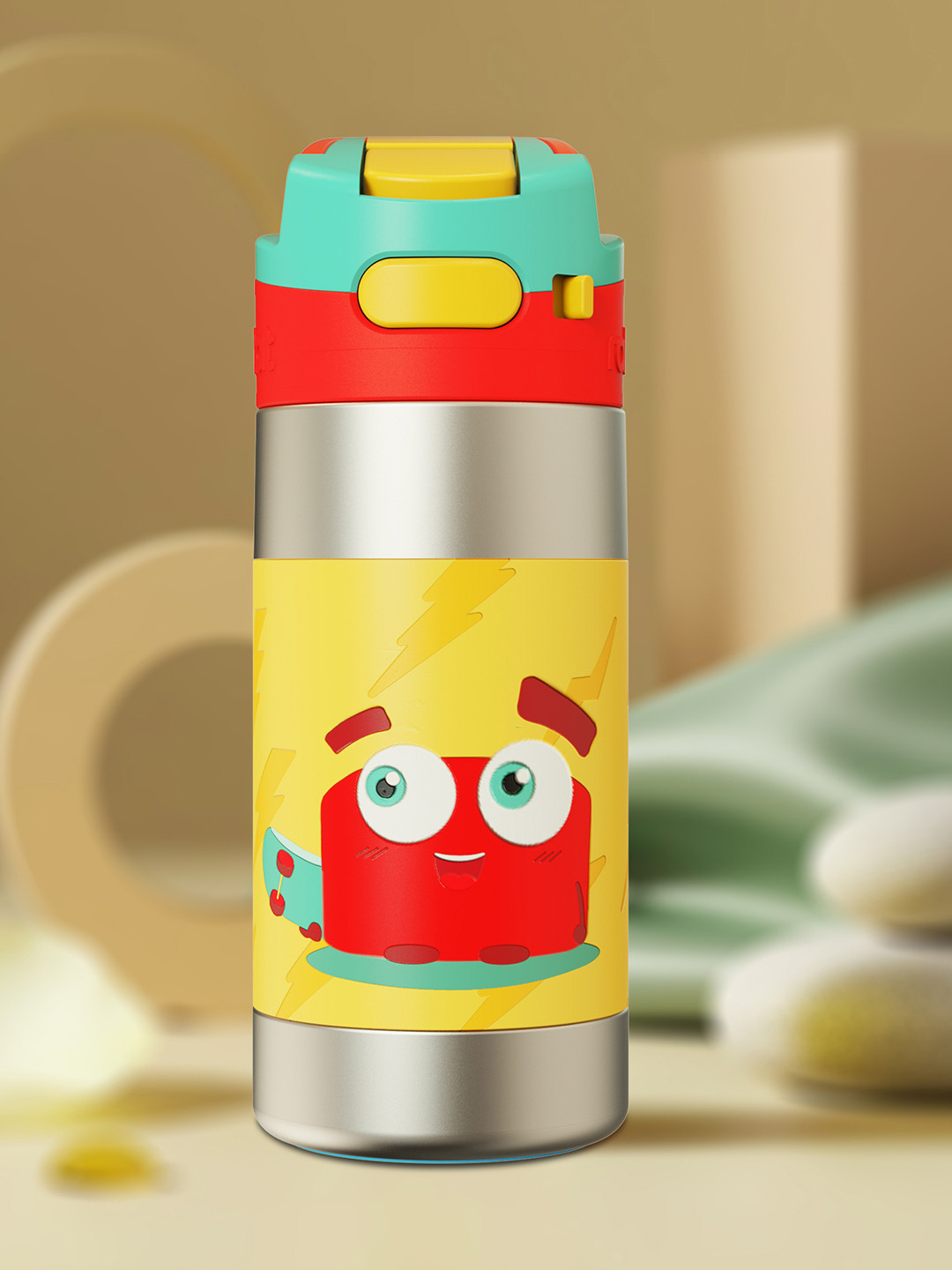 Rabitat Boys Blue Printed Clean Lock Insulated Stainless Steel Water Bottle- 410 ml