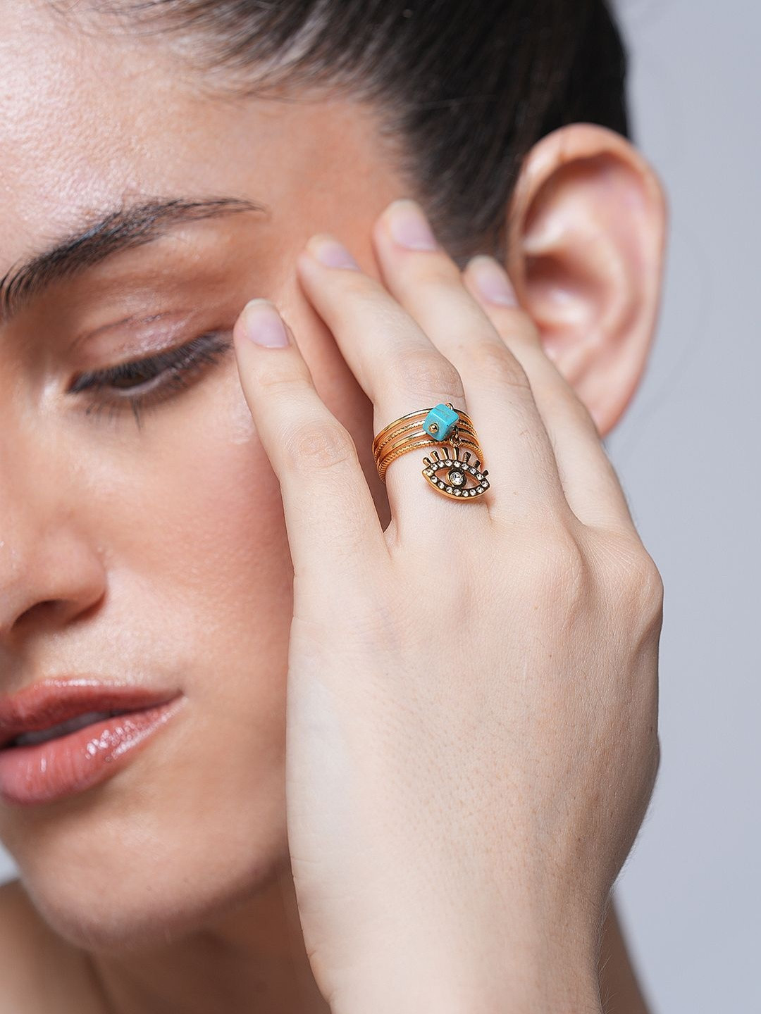 CAO Jewellery Women Devil Eye Stone Studded Finger Ring