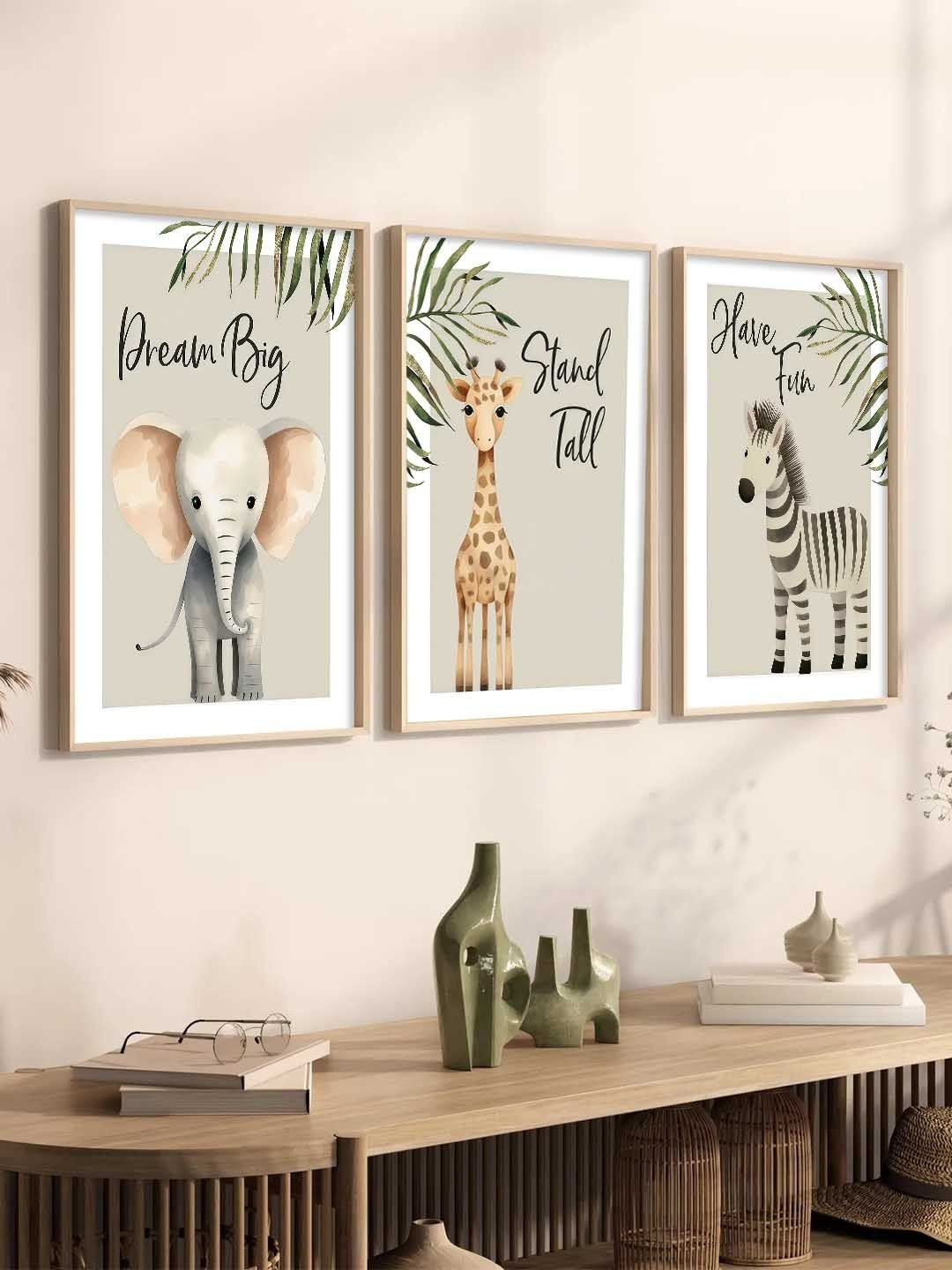 Kotart Grey & White 3 Pieces Cartoon Art Wooden Rectangle Wall Arts