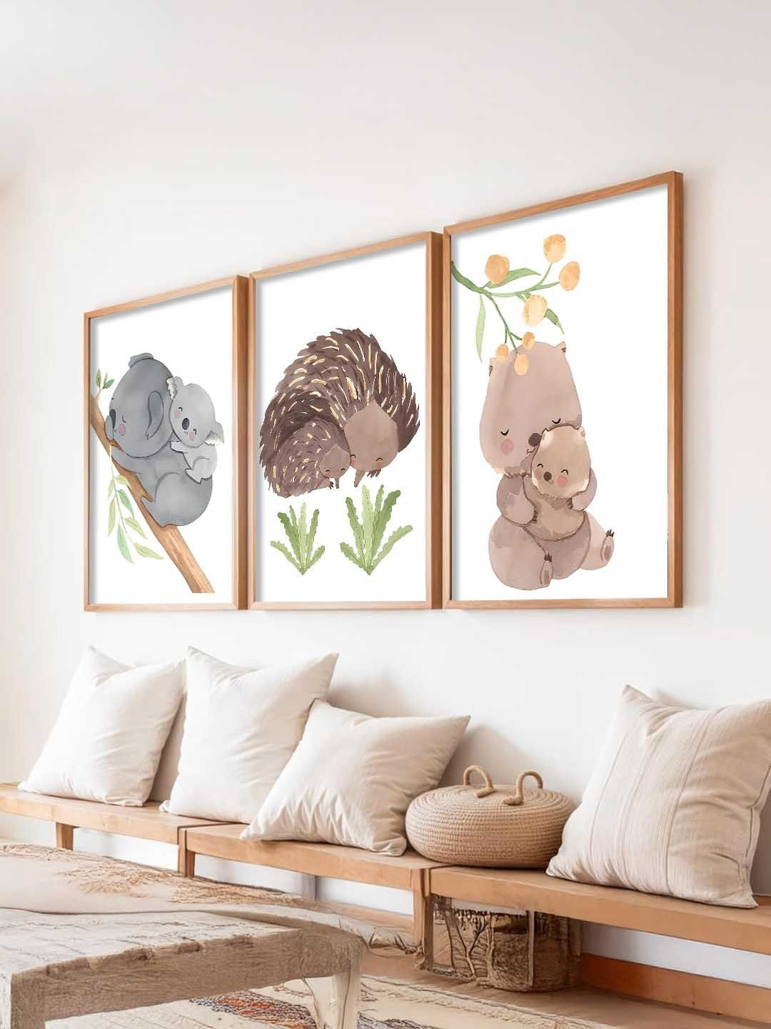 Kotart White & Grey 3 Pieces Cartoon Art Wooden Rectangle Wall Arts