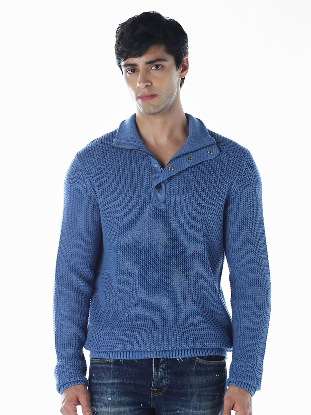 Jack & Jones Self Design Ribbed Shirt Collar Long Sleeves Pullover