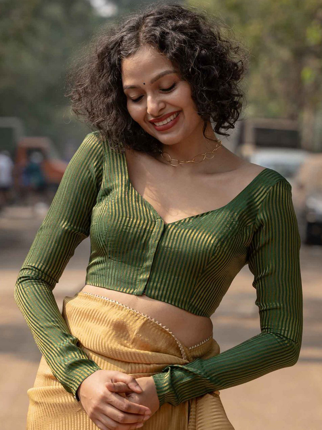 Suta Olive Green Habotai Blouse