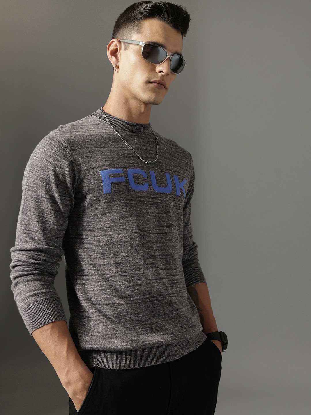 FCUK Brand Logo Self-Design Pullover Sweater