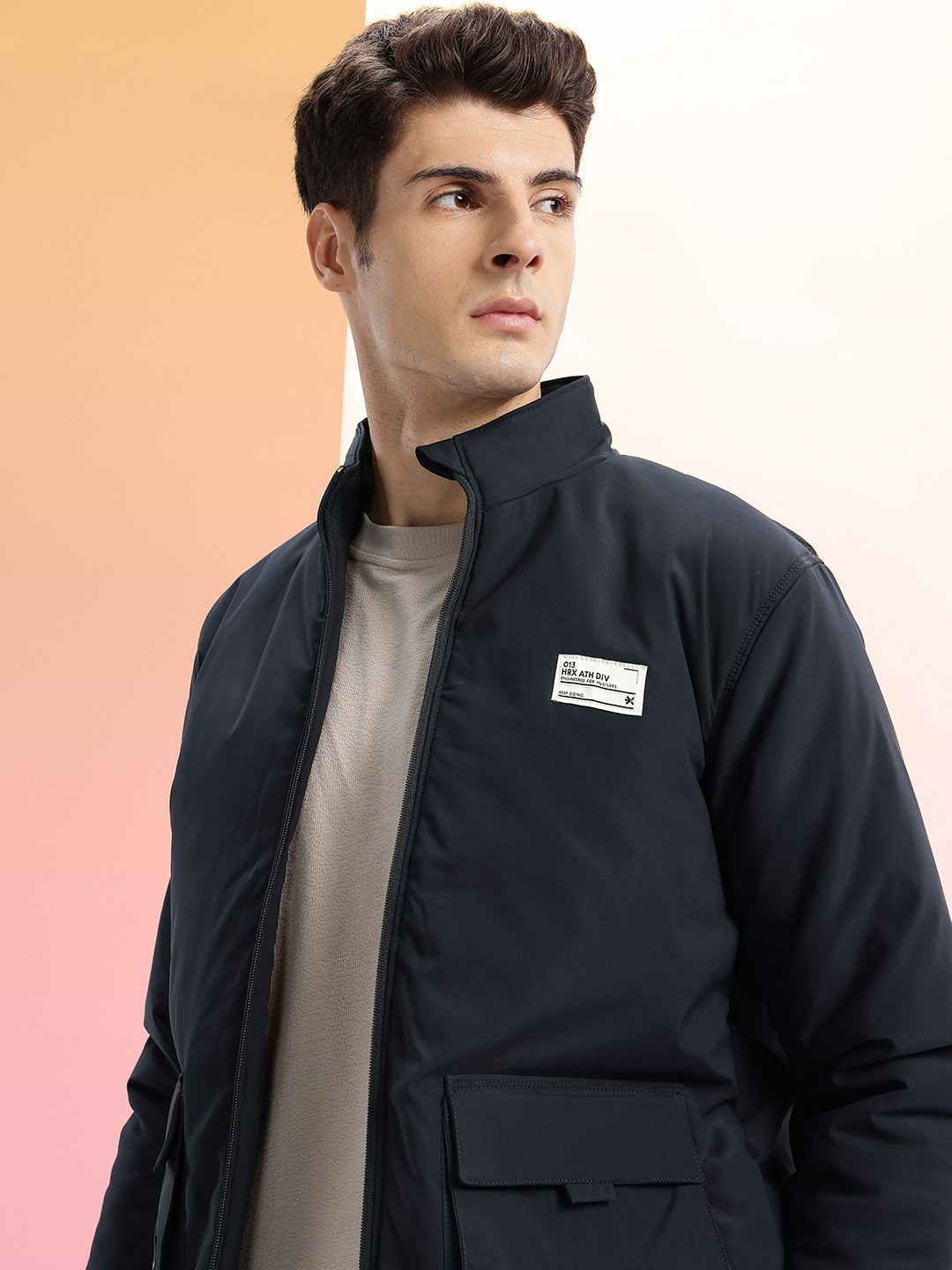 HRX by Hrithik Roshan Rivet & Applique Detail Bomber Jacket