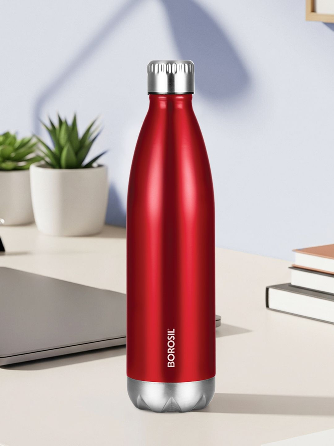 BOROSIL Bolt Red Stainless Steel Double Wall Vacuum Flask Water Bottle 1L