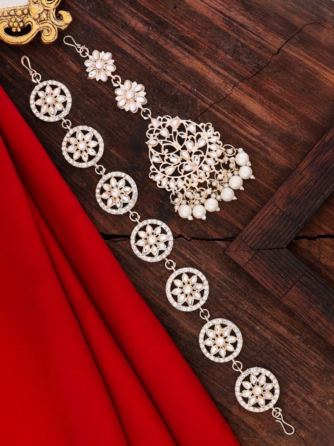 SHONA'S STYLE Set Of 2 Brass-Plated Stones Studded & Pearls Beaded Head Jewelleries