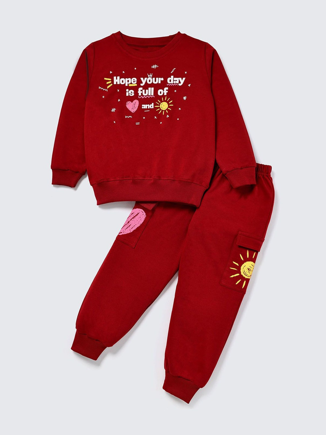 Nite Flite Kids Typography Printed Round Neck Long Sleeves Night suits