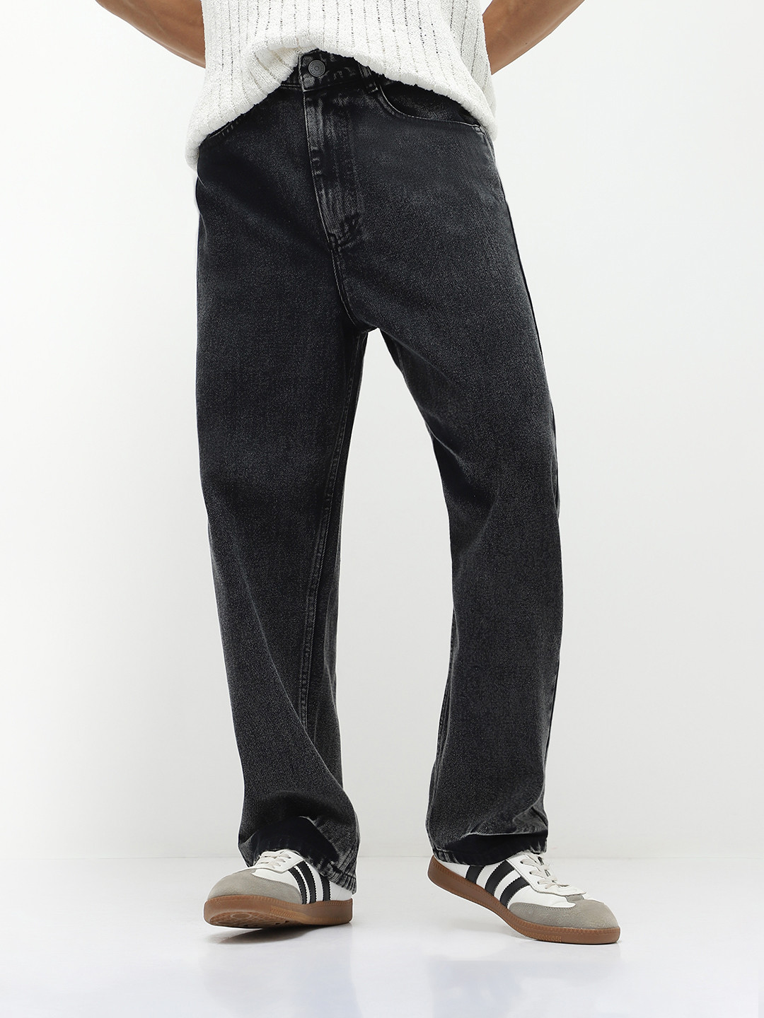 Urbano Fashion Men's Black Loose Baggy Fit Non-Stretchable Washed Jeans