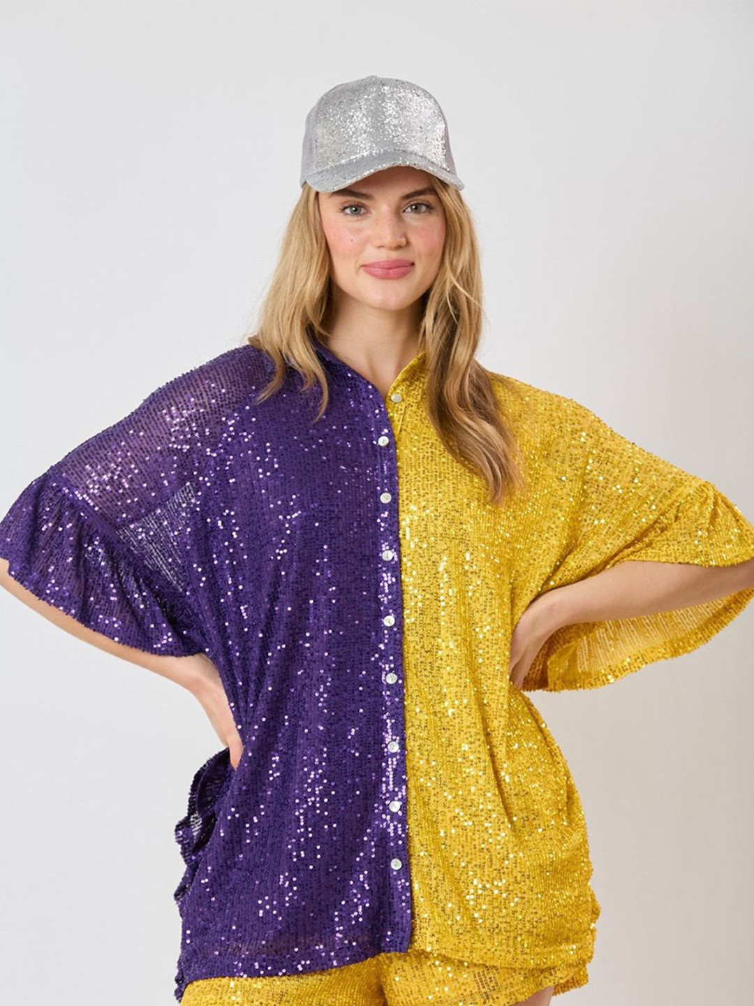 StyleCast Button Down Collar Colourblocked Party Shirt