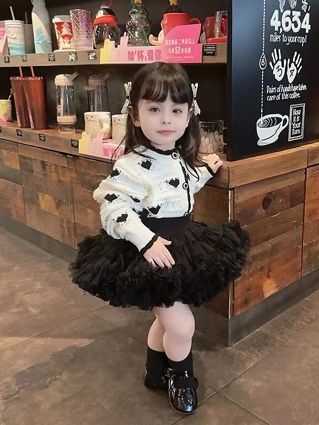 INCLUD Girls Heart Patterns Monochrome Cardigan