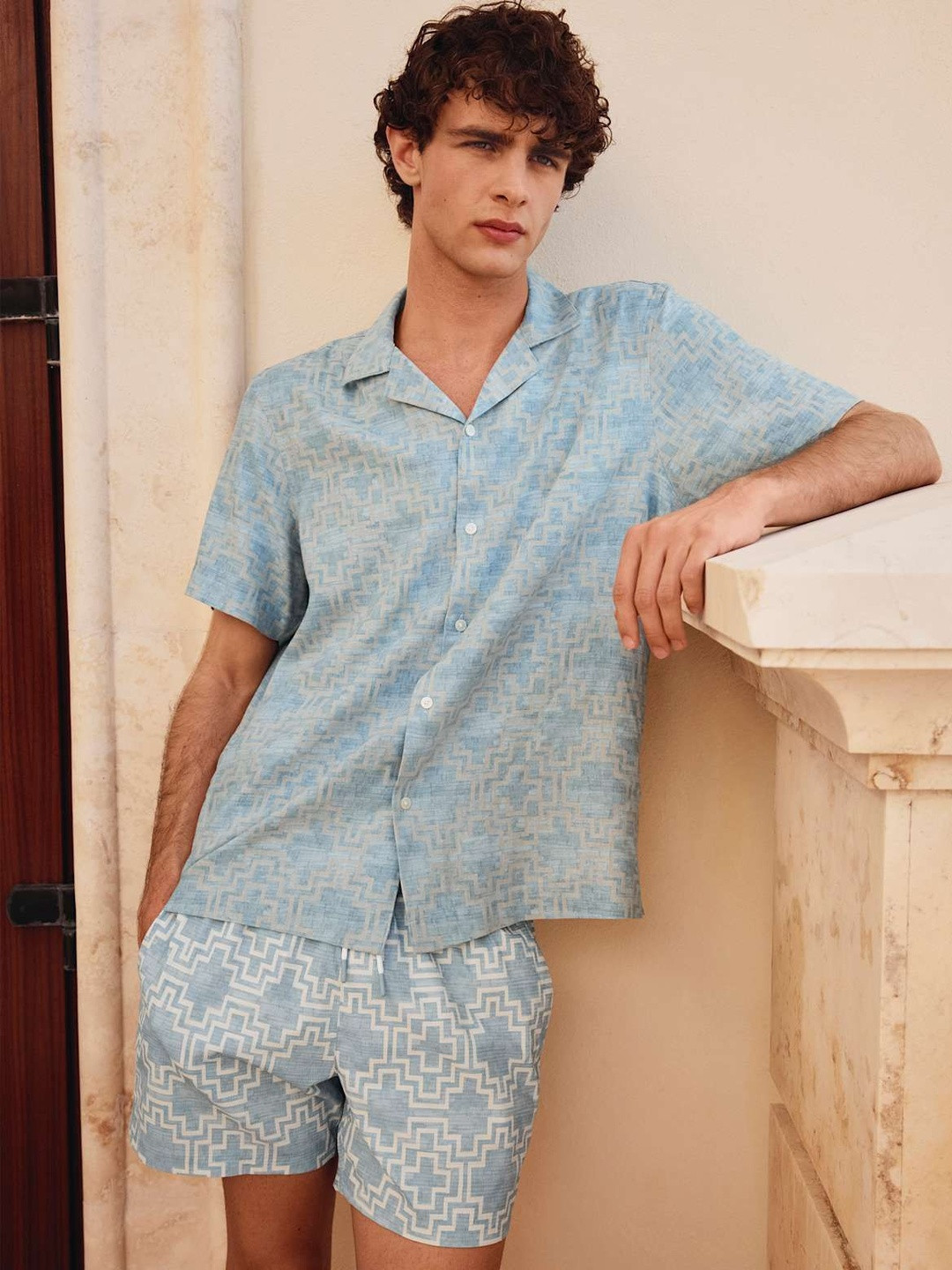 Marks & Spencer Men Quick Dry Geo Printed Regular Fit Mid-Rise Swim Shorts